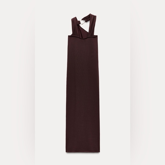 Zara Gold Appliqué Knot Dress in Deep Brown Size S Contour Style - Picture 4 of 5